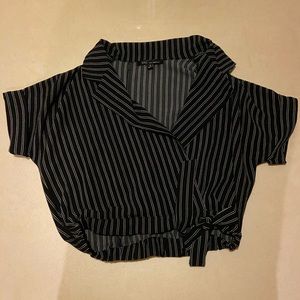Black & White Striped Blouse w/ Tie Front